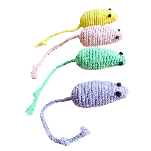 Fabater Katzenspielzeug aus Baumwolle, Langlebiges, Süßes 4-teiliges Katzenspielzeug für Zuhause (Kleine Maus) von Fabater