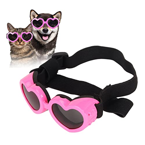 Fabater Sonnenbrille für Kleine Hunde, UV Schutz, Rosa Herzförmige Hundebrille mit Verstellbarem Riemen, Wasserdicht, Verhindert Beschlagen, HD Linse für Hunde, Hunde, Haustiere, Welpen von Fabater