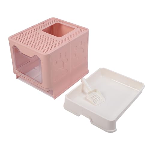 Faltbare Katzentoilette, Vielseitige Geruchskontrolle, Großer Raum, Leicht zu Reinigen, Katzentoilette, Verhindert Spritzer, Halbgeschlossen für den Innenbereich (PINK) von Fabater