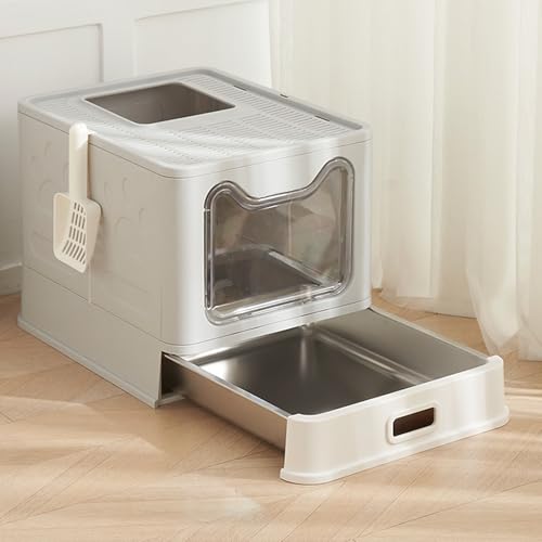 Geschlossene Katzentoilette, XL-Katzentoilette aus Edelstahl mit Deckel, Vordertürklappe und Schaufel, Katzentoilette Im Schubladenstil mit Kapuze, Faltbar, Spritzwassergeschützt Geschlossene Katzentoilette, XL-Katzentoilette aus Edelstahl mit Deckel, Vordertürklappe und Schaufel, Katzentoilette Im Schubladenstil mit Kapuze, Faltbar, Spritzwassergeschützt von Fabater