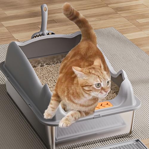 Geschlossener Edelstahlkatze Katzentoilette mit Deckel, Extra Großer Katzentoilette für Maxe 10 Kg Katzen, Metalldrüsenschachtel Hochseitig, Anti-Urin-Leckage, Einfache Reinigung Geschlossener Edelstahlkatze Katzentoilette mit Deckel, Extra Großer Katzentoilette für Maxe 10 Kg Katzen, Metalldrüsenschachtel Hochseitig, Anti-Urin-Leckage, Einfache Reinigung von Fabater