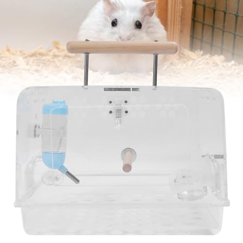 Hamster-Transportkäfig aus Acryl, Hamster-Reisekäfig mit Wasserflasche und Griff, Beißsicherer Outdoor-Kleintiertransportkäfig für Hamster und Chinchillas von Fabater