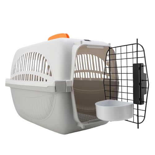 Haustierträger, Hart Verfolgter Hundereiseträger, Tragbare Katze Transportierte Schachtel mit Food Bowl, Tragbare Haustierträger für Außenreisen, Zuhause (Grey) von Fabater