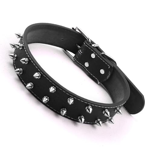 Hundehalsband Im Punk-Stil, Verstellbares Hundehalsband aus PU-Leder mit Spikes für Mittelgroße Hunde (Black) von Fabater