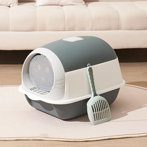 Katzenratschachtel mit Deckel, Extra Großer Bedeckter Katzentoilette mit Kugel, Vollständig Geschlossener Kitty-Katzentoilette, Plastikdrüsenschachtel für Innenkatzen 10 Kg (Grey) von Fabater