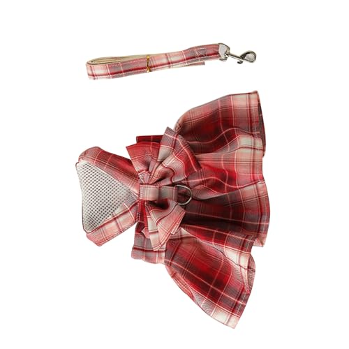 Katzenrock, Bequemes, Süßes Sommerkleid mit Hundegeschirr, Elegantes Plaid mit Riemen für Party und Alltag (XS) von Fabater