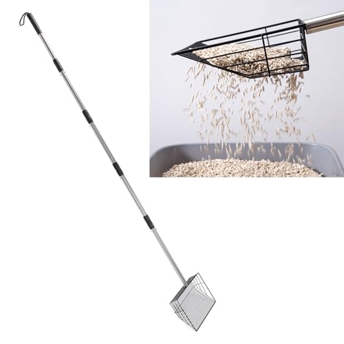 Katzenstrauder -Schaufel, Abnehmbarer Langer Griff Katzenstreu Sifter, Edelstahl Ausziehbarer Hühnerkacke Schaufel, Haustierstreu Schaufel für Hühnerkot, Hund, Katze von Fabater