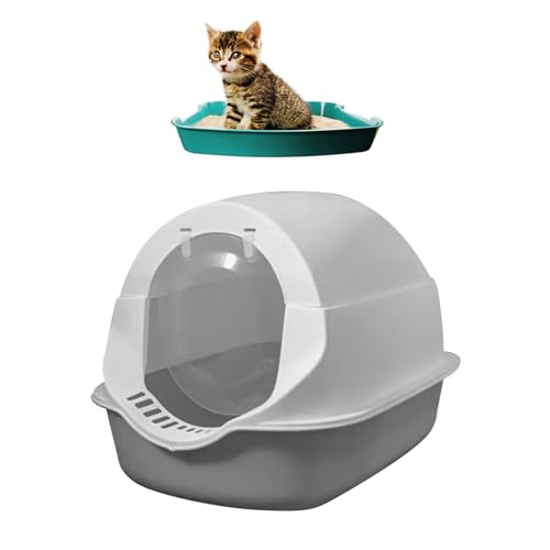 Katzenstreu mit Kapuze, Vollständig Geschlossene PP-Katzenstreu mit Geruchsbarriere für den Innenbereich (Grey) von Fabater
