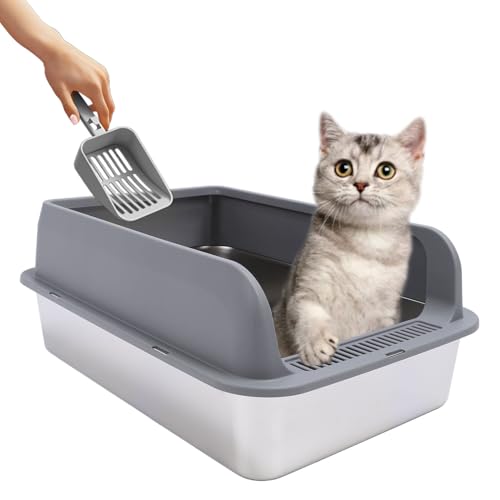 Katzentoilette, Geschlossene Katzentoilette aus Edelstahl mit Deckel, Extra Große Katzentoilette mit Auslaufsicheren Hohen Seiten, Nimmt Keine Gerüche auf, Inklusive von Fabater