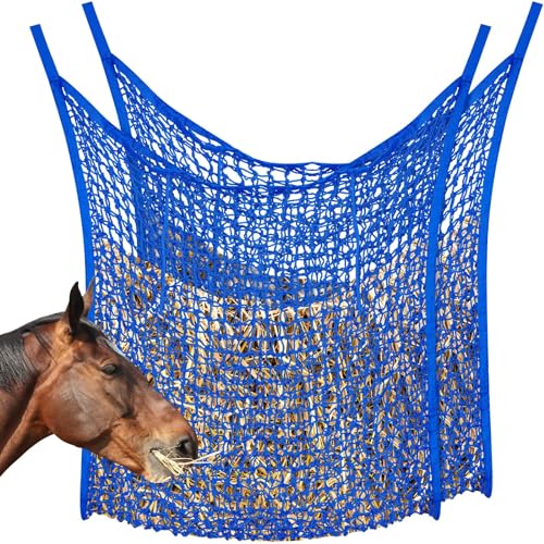 Heunetz für langsames Füttern, Heubeutel für Pferde, Ziegenstand, Anhänger, Pferdefütterungszubehör (blau, 89,9 x 78,9 cm), 2 Stück von Fabbay