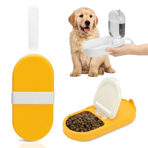 Hund Wasserflasche, Tragbarer Hund Reise Wasserflasche Spender mit Leckerli-Behälter, Haustier Wasserflasche und Schüssel 2 in 1 für Welpen Kätzchen Kaninchen, Hund Reisezubehör für Outdoor Walking, von Fablepeach