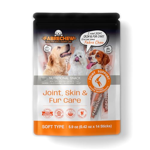 Fabrechew Orange Gelenk-, Haut- und Fellpflege, Cricket- und Lachprotein-Hundeleckerlis, proteinreiche Zahnsnacks, hypoallergen, fleischfrei, weiche Art (14 Stück) von Fabrechew
