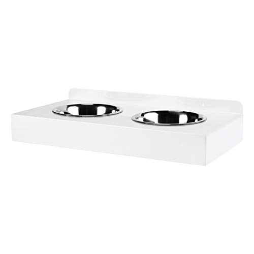 Fabricios Elegante Schwebende Futterbar für die Wand aus Metall mit 2 Edelstahl Näpfen für Hunde Weiß von Fabricios