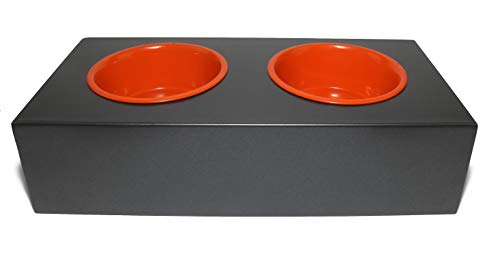 Futterbar aus Metall - Größe M - Futterstation mit 2 x Näpfe Fressnapf (Orange) von Fabricios