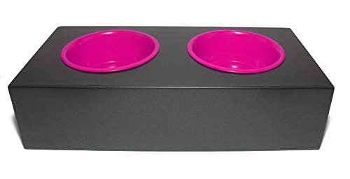 Futterbar aus Metall - Hundebar Größe M - Futterstation mit 2 x Näpfe Fressnapf (Pink) von Fabricios