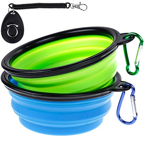 Faburo Hundenapf Faltbare Hundenäpfe, 2 Auslaufsichere Silikon Reisenapf Hund Faltbarer Trinknapf Hund Unterwegs mit Clicker-Training für Wasser und Futter von Faburo