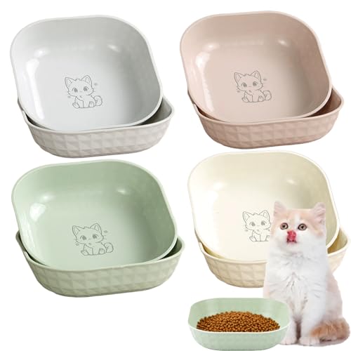 Facaihy 10 Stück Katzennapf,Katzennapf flach,Futternapf Katze,Quadrat Katzennäpfe, Katzen Futternapf Bunte,Katzen Napfset für Trockenfutter und Nassfutter von Facaihy