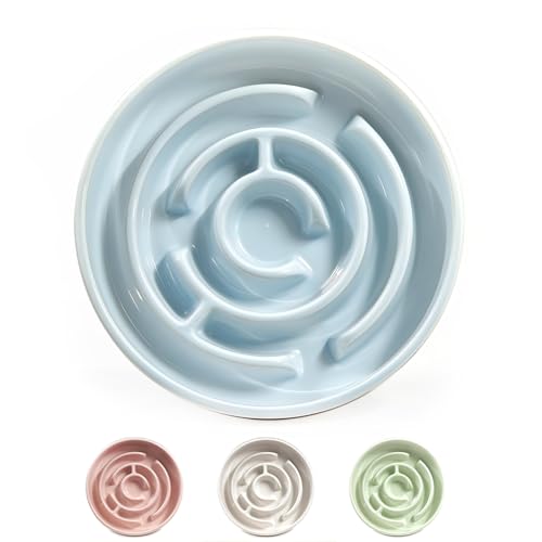Slow Feeder Hundenäpfe Silikon Hundenapf mit Anti-Rutsch, Slow Feeder & Rutschfestes Design, Langeweile und Angstreduzierer, Geeignet für alle Rassen Hunde und Katzen (Keramik-Blau) von Facdiary