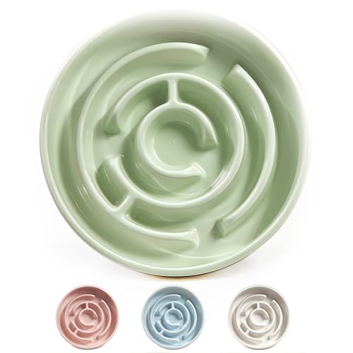 Slow Feeder Hundenäpfe Silikon Hundenapf mit Anti-Rutsch, Slow Feeder & Rutschfestes Design, Langeweile und Angstreduzierer, Geeignet für alle Rassen Hunde und Katzen (Keramik-Grün) von Facdiary
