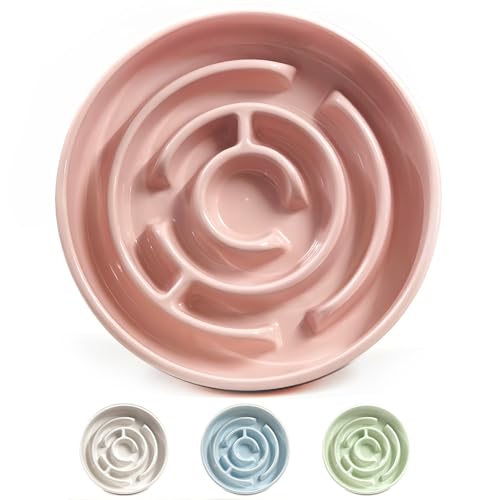 Slow Feeder Hundenäpfe Silikon Hundenapf mit Anti-Rutsch, Slow Feeder & Rutschfestes Design, Langeweile und Angstreduzierer, Geeignet für alle Rassen Hunde und Katzen (Keramik-Rosa) von Facdiary