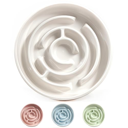 Slow Feeder Hundenäpfe Silikon Hundenapf mit Anti-Rutsch, Slow Feeder & Rutschfestes Design, Langeweile und Angstreduzierer, Geeignet für alle Rassen Hunde und Katzen (Keramik-Weiß) von Facdiary