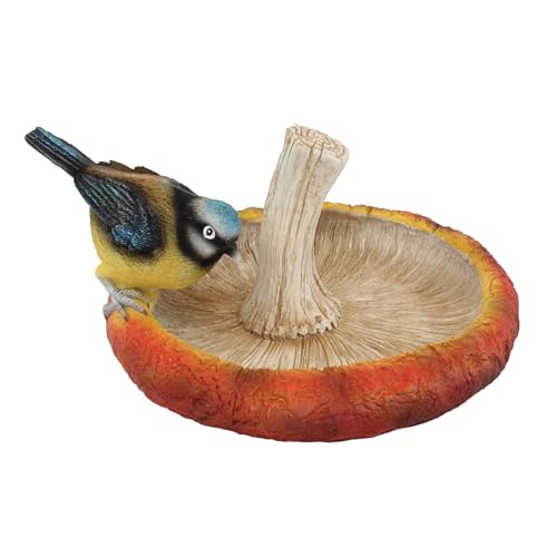 Fachhandel Plus Vogeltränke aus Polyresin in Pilzform | Handbemalt | Dekorative Gartendeko für Garten und Balkon | Verschiedene Modelle (Blaumeise) von Fachhandel Plus