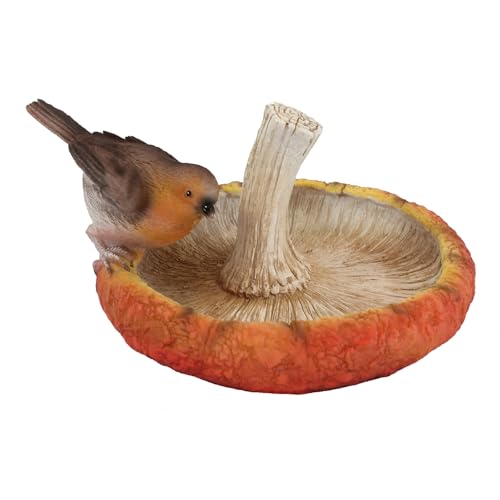 Fachhandel Plus Vogeltränke aus Polyresin in Pilzform | Handbemalt | Dekorative Gartendeko für Garten und Balkon | Verschiedene Modelle (Rotkehlchen) von Fachhandel Plus
