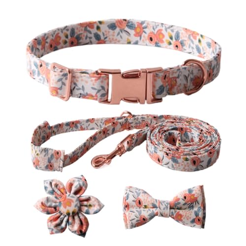 Modisches Hundehalsband + Leine + Krawatte, komplett mit bunter Schleife mit Blumendruck, für Haustiere, die aus der Menge herausstechen von FackLOxc