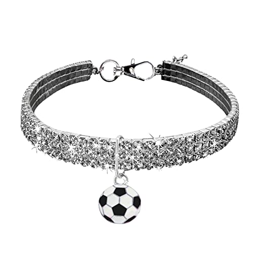 Factorys Fußball-Kollektion, Halskette für Hunde und Katzen, 3 Farben, Strass-Halsband Halsband 4 cm Breit (White, One Size) von Factorys