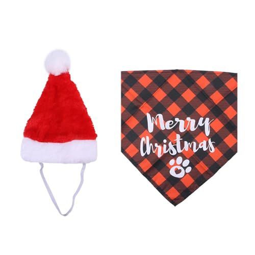 Factorys Pet Weihnachten Haustier Hut Handtuch Set Hund Weihnachten Hut Haustier Festlich Dress Up Kopfbedeckung Dreieck Handtuch (E, One Size) von Factorys