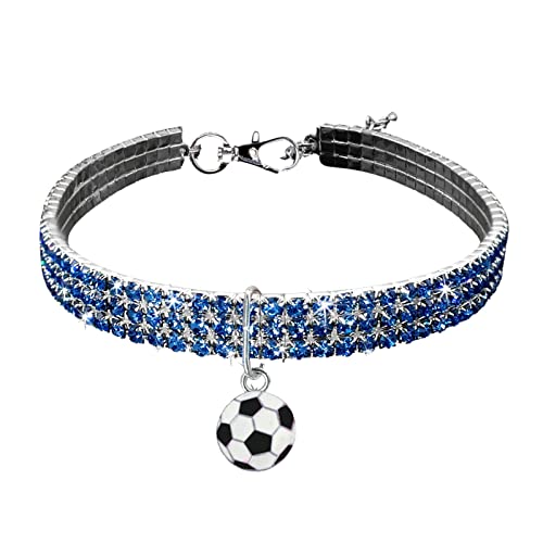 Factorys Fußball-Kollektion, Halskette für Hunde und Katzen, 3 Farben, Strass-Halsband Halsband 4 cm Breit (Blue, One Size) von Factorys