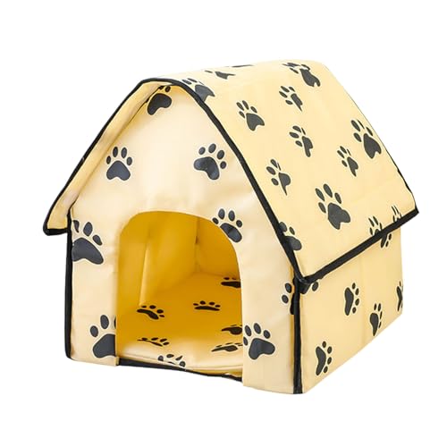 Haustierhaus für Katzen und Hunde, Fußabdruckmuster, zusammenklappbar, praktisch, für kleine und mittlere Haustiere im Innenbereich Gartenzubehör (Yellow, One Size) von Factorys