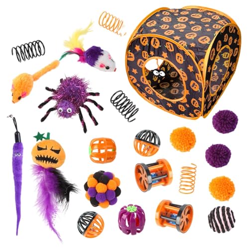 Facynde Katzenspielzeug-Set, Katzenspielzeug-Set, Katzenspielzeug-Set mit Katzenminze für Halloween, Interaktives Kätzchenspielzeug, Versteckspielzeug, Federspielzeug für den Innenbereich, Spielzeit Facynde Katzenspielzeug-Set, Katzenspielzeug-Set, Katzenspielzeug-Set mit Katzenminze für Halloween, Interaktives Kätzchenspielzeug, Versteckspielzeug, Federspielzeug für den Innenbereich, Spielzeit von Facynde