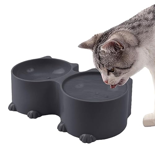 Gekippte, erhöhte Futternäpfe für Katzen | Doppelte Katzen-Futternäpfe im Katzen-Design - Gekippter, erhöhter Futternapf für Haustiere, erhöhte Welpennäpfe, schützender Futternapf für Katzen, Facynde von Facynde