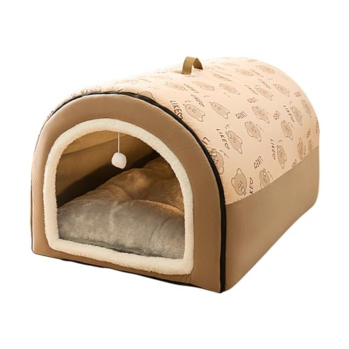 Hundehöhle, 2-in-1 abnehmbares Katzenbett mit Kugelanhänger, Überdachtes Katzenversteck, Flanell-Katzennest, warme und Bequeme Hundebetten für große Hunde, waschbare Katzenhöhlen für von Facynde