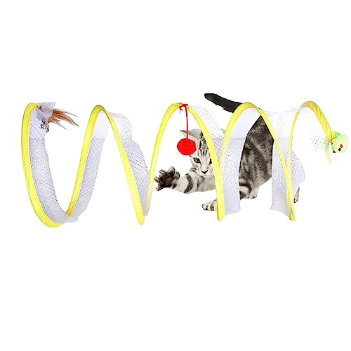 Katzenfrühlingstunnel geöffnet, S-Typ-Katzentunnelspielzeug, Katzen-Aktivitätstunnel mit Plüschball-Feder-Maus, faltbar für Zuhause, Mensch-Katze-Interaktion Facynde von Facynde