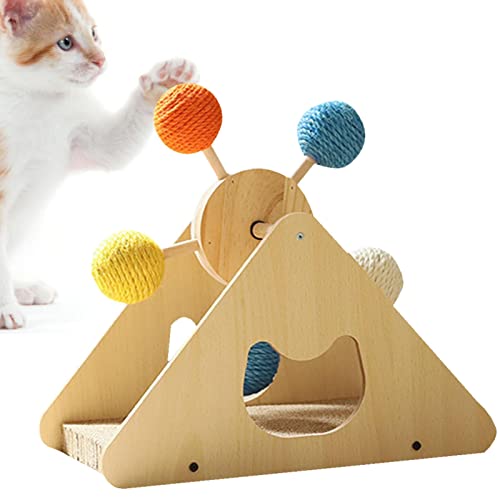 Katzenkratzspielzeug mit Sisalkugel - Großer drehbarer interaktiver Kratzseilball für Katzen aus Massivholz,Kratzunterlage für Katzen oder Kätzchen im Haus hält Katzen fit und schützt Möbel Facynde von Facynde