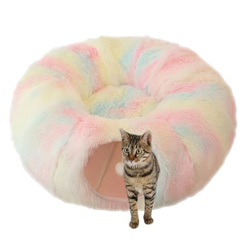 Tunnel-Katzenbett,Donut-Katzentunnel,Katzenhöhle Donut Rundes Katzenspielzeug - Zusammenklappbarer Katzendonut mit Plüschball, waschbarer Katzentunnel für Katzen, Kaninchen von Facynde
