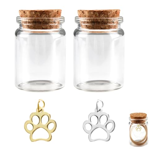 Gedenkflasche für Tierhaare mit Pfotenabdruck-Anhänger, kleine Glasfläschchen mit Kork, Haustierfellhaare, Andenken, Flaschen für Katze, Hund, Haare, Asche, Verlust, Geschenk für kleine Säugetiere, Gedenkflasche für Tierhaare mit Pfotenabdruck-Anhänger, kleine Glasfläschchen mit Kork, Haustierfellhaare, Andenken, Flaschen für Katze, Hund, Haare, Asche, Verlust, Geschenk für kleine Säugetiere, von Fadbudss