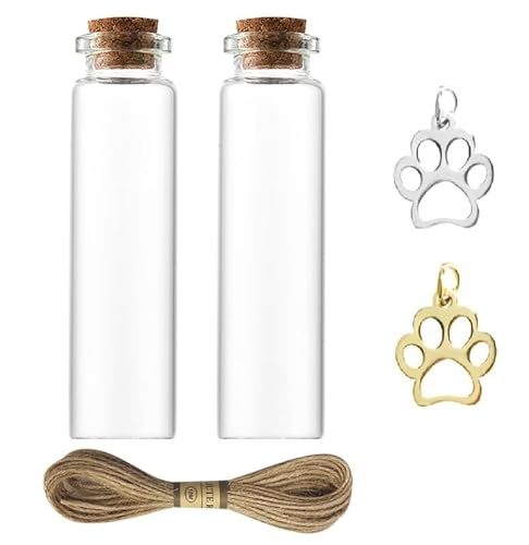 Gedenkflasche für Tierhaare mit Pfotenabdruck-Anhänger, kleine Glasfläschchen mit Kork, Haustierfellhaare, Andenken, Flaschen für Katze, Hund, Haare, Asche, Verlust, Geschenk für kleine Säugetiere, Gedenkflasche für Tierhaare mit Pfotenabdruck-Anhänger, kleine Glasfläschchen mit Kork, Haustierfellhaare, Andenken, Flaschen für Katze, Hund, Haare, Asche, Verlust, Geschenk für kleine Säugetiere, von Fadbudss