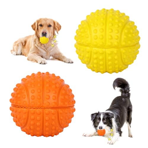 Fadcaer Quietschender Hundeball, Gummi, langlebig, interaktives Kauspielzeug für Welpen, zum Werfen und Apportieren, interaktives Hundespielzeug, Zahnreinigung, Kauspielzeug für kleine Hunde (gelb + von Fadcaer