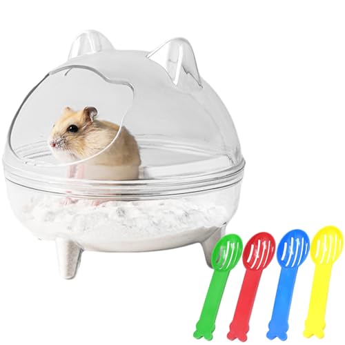 Hamster-Sandbadbehälter, Kleintier-Badewanne mit Sandschaufel, transparent, Hamstertoilette, Hamster-Badezimmer für Rennmäuse, Zwerghamster, Meerschweinchen, Haustierkäfigzubehör (Stil 2, 12 x 12 x 11 von Fadcaer