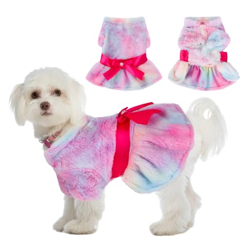 Kleine Hund Pullover,Regenbogen Winter Warme Hundepullover für Hunde Katzen,Welpenpullover Welpenkleidung,Niedliche Hundekleidung Kleid für Kleine Mittelgroße Jungen Mädchen Chihuahua (Kleid, L) von Fadcaer