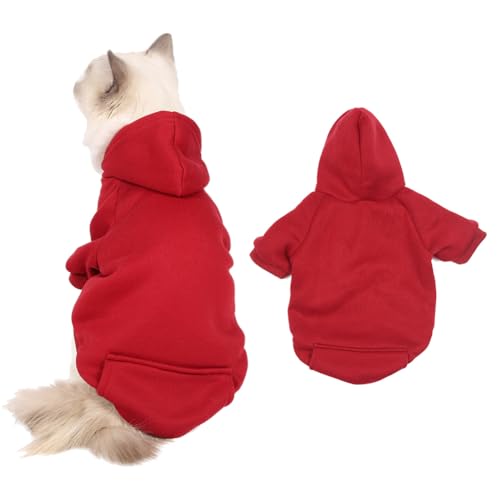 Kleine Hunde Hoodies Kleidung Baumwolle, Warme Welpen Kleidung Pullover, Sof Welpen Kätzchen Baumwolle Hoodies Mantel, Haustier Kapuzenkleidung für kleine Hunde Katze Winter Sweatshirt (L, Rot) von Fadcaer
