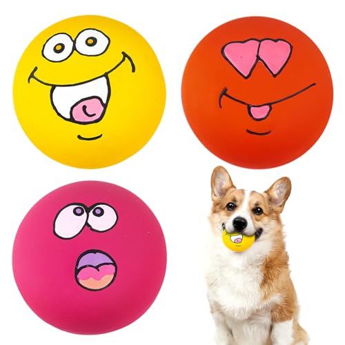 Quietschspielzeug für Hunde, 3 Stück, weiche Latex-Bälle, 5,5 cm, quietschender Hundeball für kleine Hunde, Welpen, hohe Elastizität, Zahnreinigung (Rot, Rose, Gelb) von Fadcaer