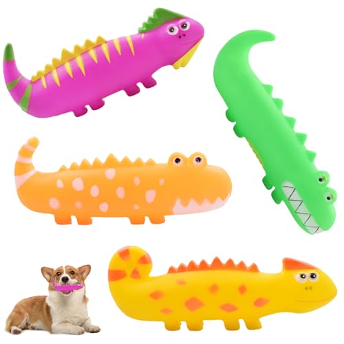 Quietschspielzeug für Hunde, Dinosaurier-Latex-Spielzeug mit Quietscher, interaktives Kauspielzeug für Hunde, Geräusch-Spielzeug für Langeweile, Gummi, Welpen-Apportierspielzeug, buntes Hundespielzeug von Fadcaer