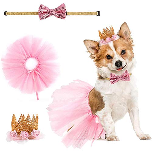 Fashion Party Supplies Tutu Rock Pink Geschenk für kleine Hunde Katze Haustier Geburtstag Party Kleid Krone Hut Kragen Katze Hund Geburtstag Set (Pink) von Faderr