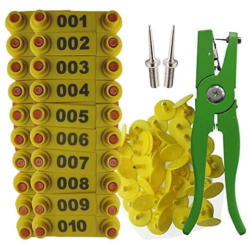 Faeymth Ohr Marken Ohr Marken Schaf Markierungs Applikator 001-100 Ohr Marken für das Ziegen Identifikations Kit Ohr Marken - Gelb von Faeymth