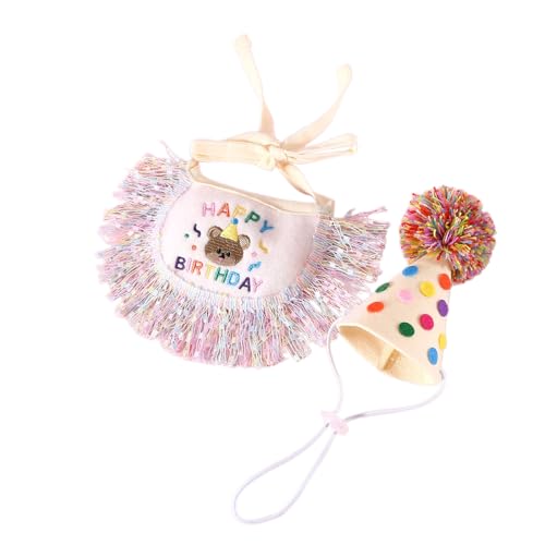 Bunte Hunde-Geburtstagsmütze mit Lätzchen, modisch, für Frühling, Karneval, für Fotografie, lustiger Geburtstagshut, Hunde-Lätzchen für kleine Hunde, Lätzchen, Halsband, 2 Stück von Fahoujs