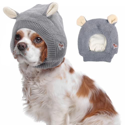 FainFun Hundemütze Winter für Mittelgroßen Hunde, Hunde Mütze, Hund Wintermütze, Einheitsgröße, Hält warm und reduziert Lärm, Wintermütze mit Hund (grau) von FainFun